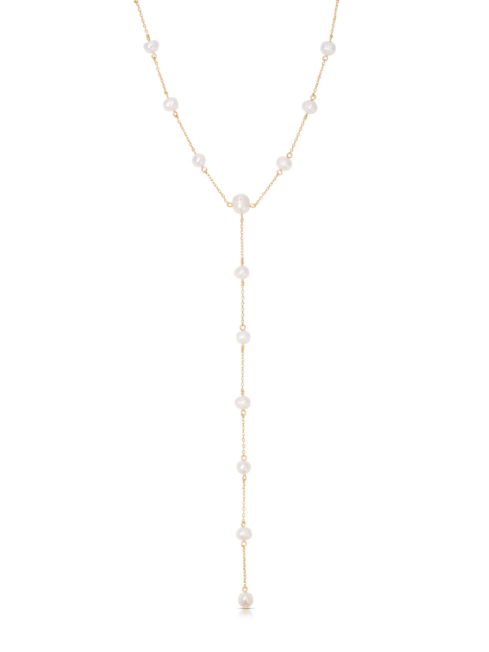 Dripping Pearl Lariat Necklace: Pearl with 18k Gold Plating / One Size