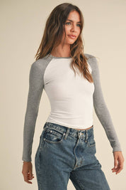 Y2K Raglan Long Sleeve Tee: Chocolate