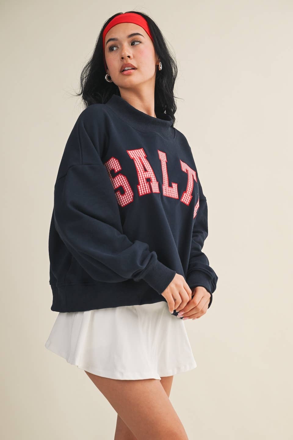 Salty Oversized Mock Neck Sweatshirt: Navy