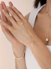 Dripping Crystal Hand Chain: Clear Crystal with Silver Plating / One Size