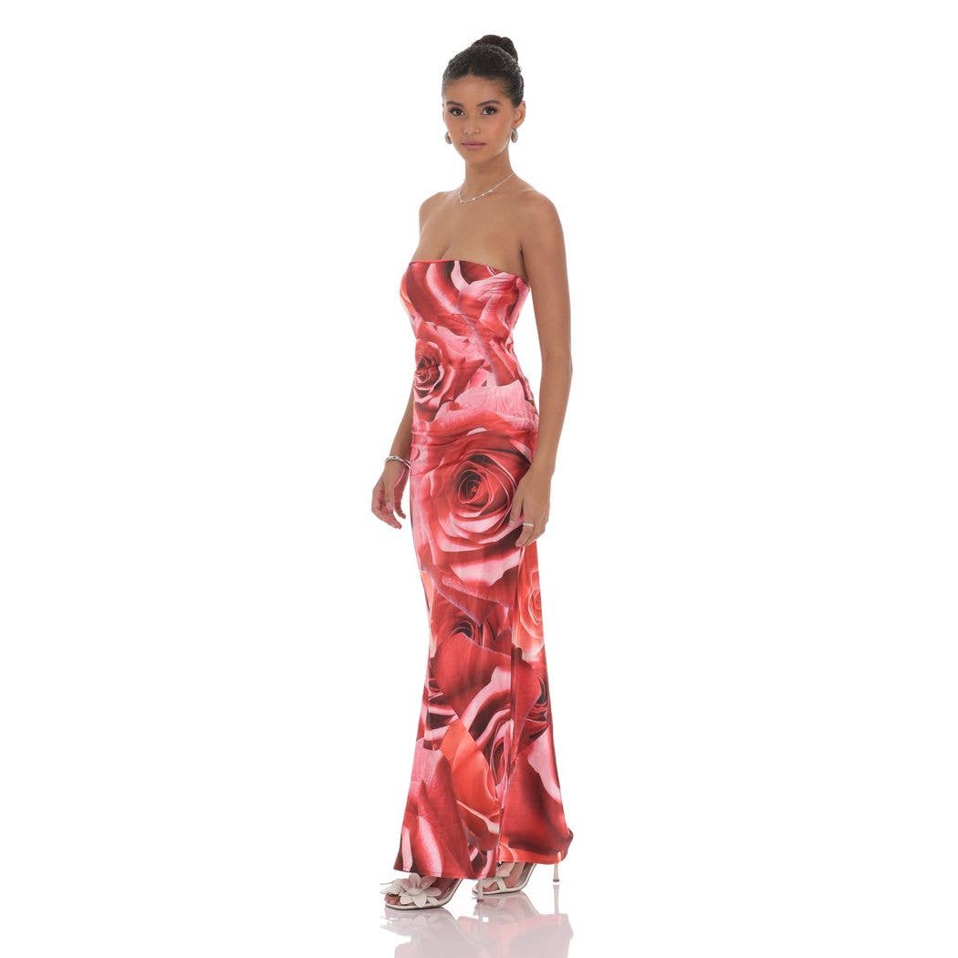 Rose Strapless Maxi Dress in Red