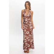 Fall Florals Mesh Halter Maxi