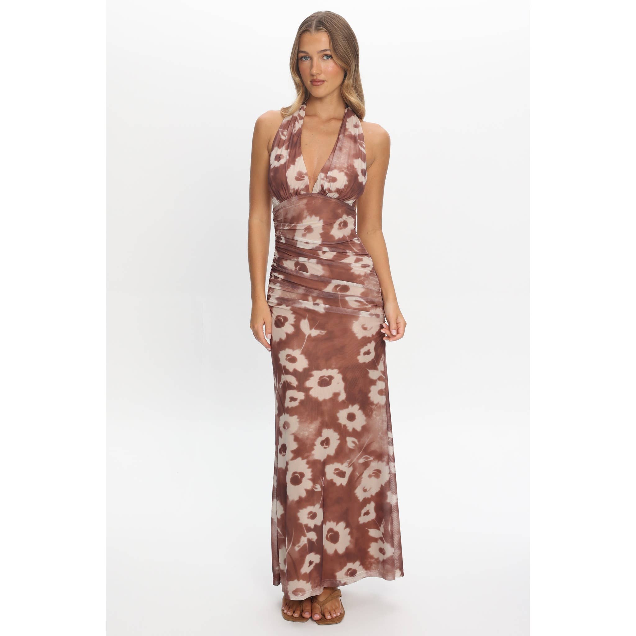 Fall Florals Mesh Halter Maxi