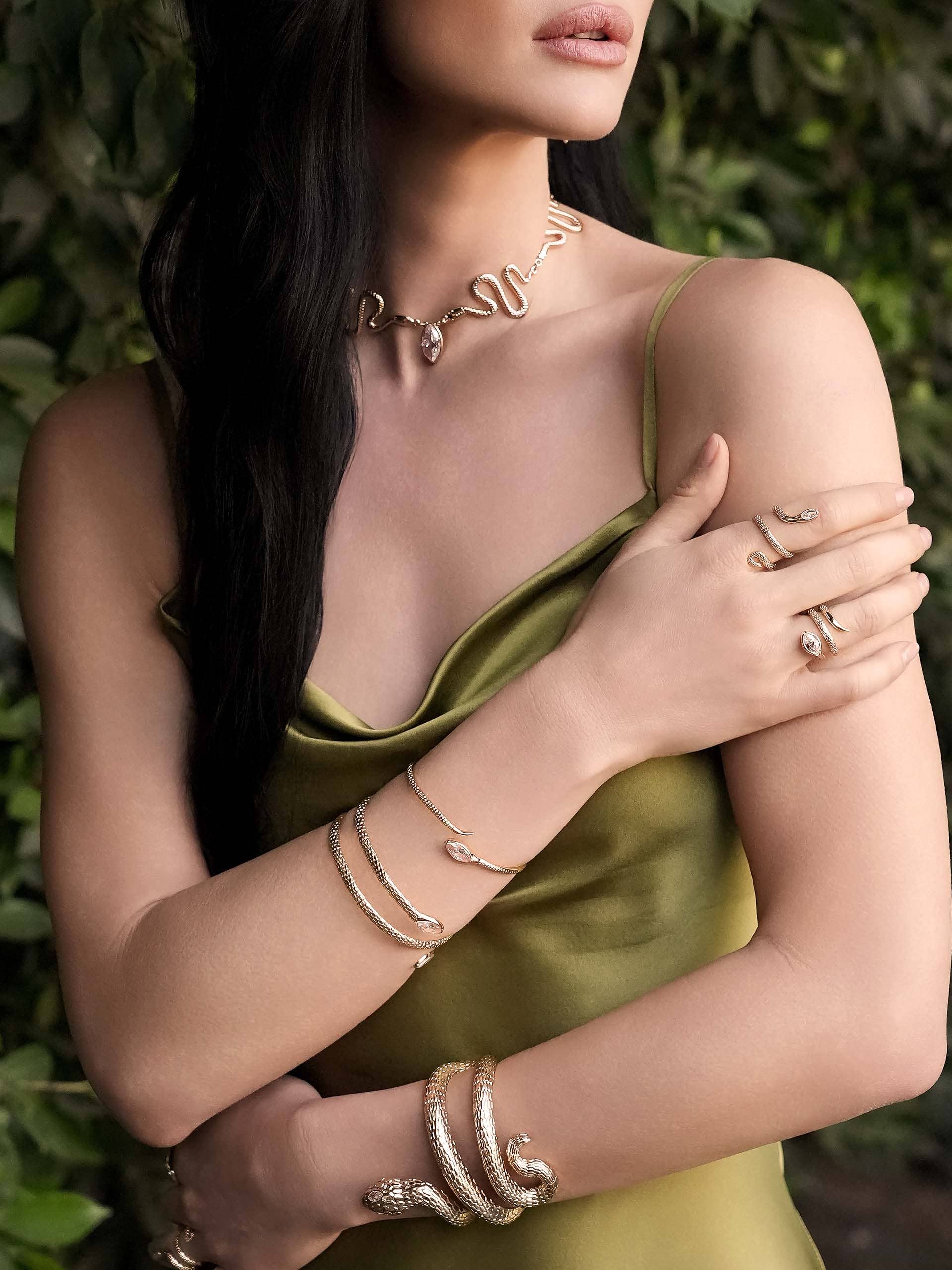 Marquise Coiled Bangle: Clear Crystal with 18k Gold Plating