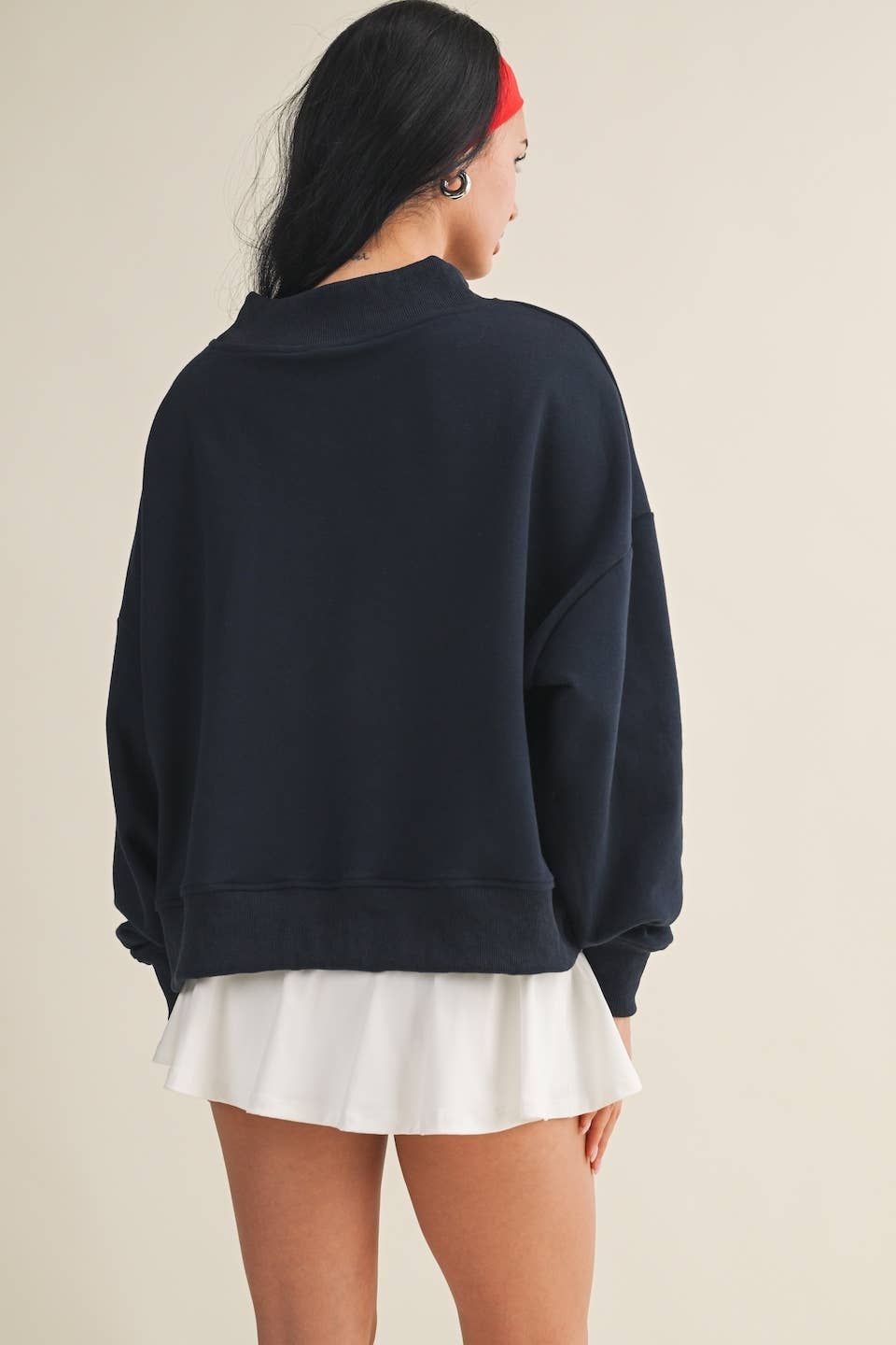 Salty Oversized Mock Neck Sweatshirt: Navy