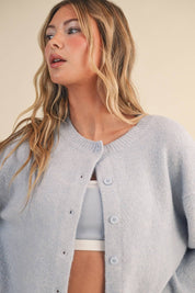 Knit Button Up Cardigan Sweater Blue