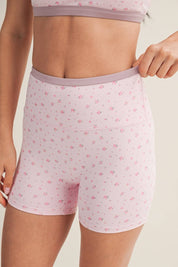 Ditsy Print Contrast Binding Biker Shorts Pink