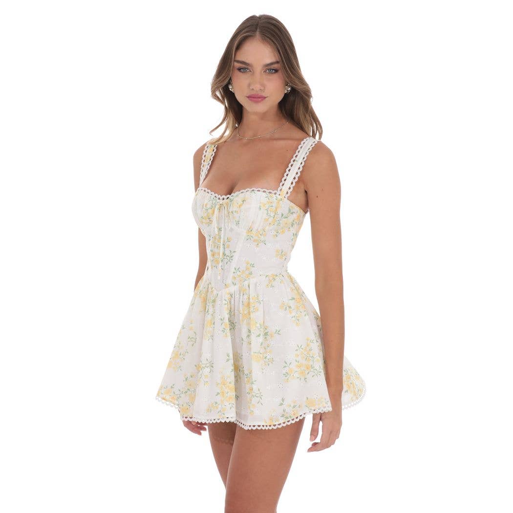Corset Floral Fit and Flare Dress in White
