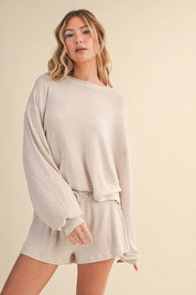 Hacci Long Sleeve Crewneck Top Beige