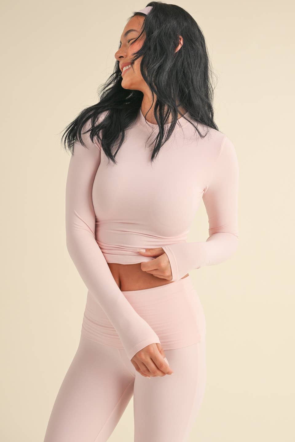 Soft Knit Jersey Long Sleeve Tee in Pink