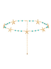 Starfish and Turquoise Bead Waist Chain: Gold Tone / One Size