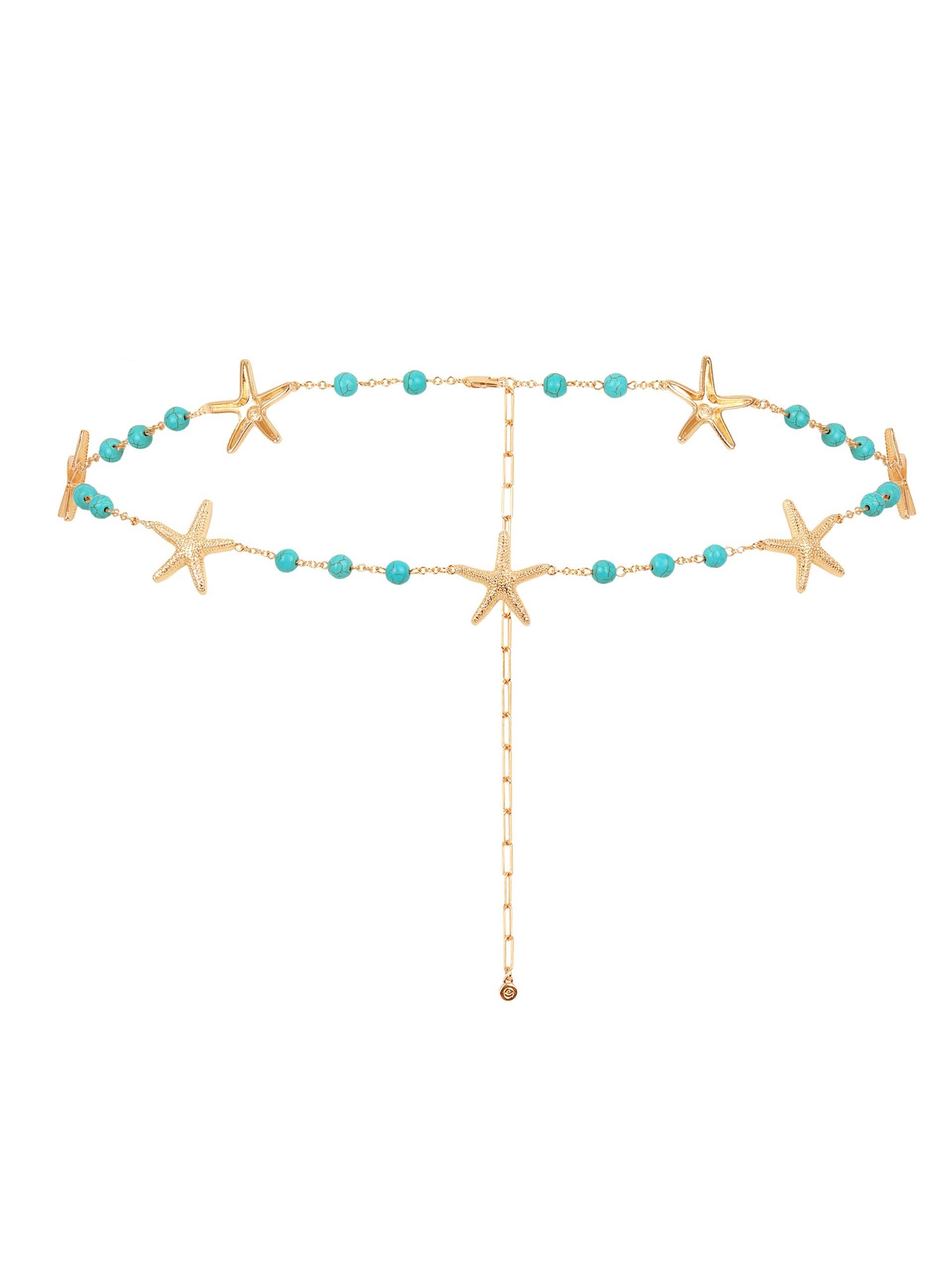 Starfish and Turquoise Bead Waist Chain: Gold Tone / One Size