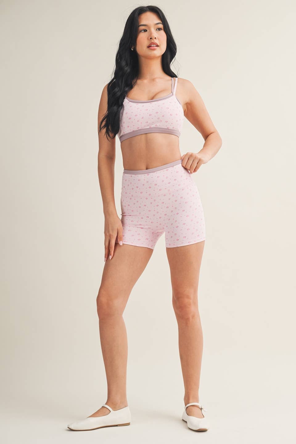 Ditsy Print Double Layered Sports Bra Pink