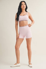 Ditsy Print Double Layered Sports Bra Pink