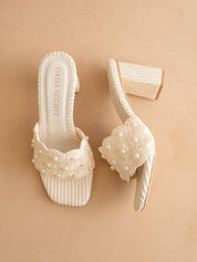The Holland | Ivory Pearl Raffia Block Heel Mule: IVORY