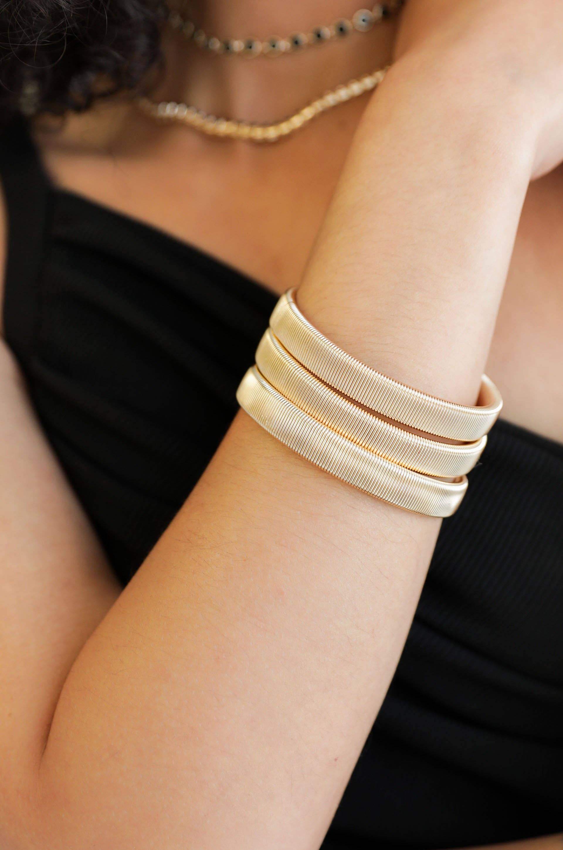 Your Essential Flex Snake Chain 18k Gold Plated Bangle Set: 18k Gold Plated / One Size