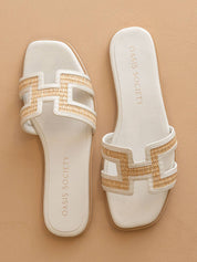 The Ena | White H Cutout Raffia Slide: WHITE