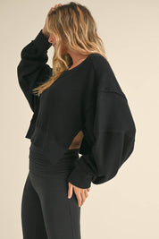 Waffle Knit Oversized Long Sleeve Top: Dark Chocolate