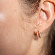 18k Gold Pave Shine Double Hoops