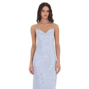 Floral Jacqaurd Cowl Neck Maxi Dress in Light Blue
