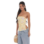 Floral Strapless Double Slit Top in Yellow