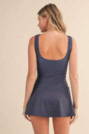 Polka Dot Print A-Line Mini Dress with Drop Waist: Brown Polka Dot