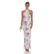 Floral Mock Neck Maxi Dress in Purple Multi