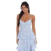 Floral Ruffle A-line Maxi Dress in Sky Blue: S