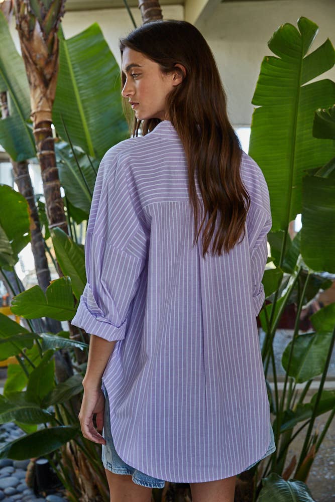 Hallie Summer Stripe Button Down Purple