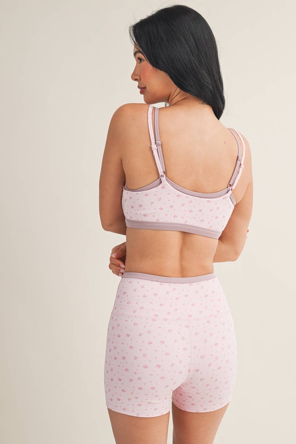 Ditsy Print Double Layered Sports Bra Pink