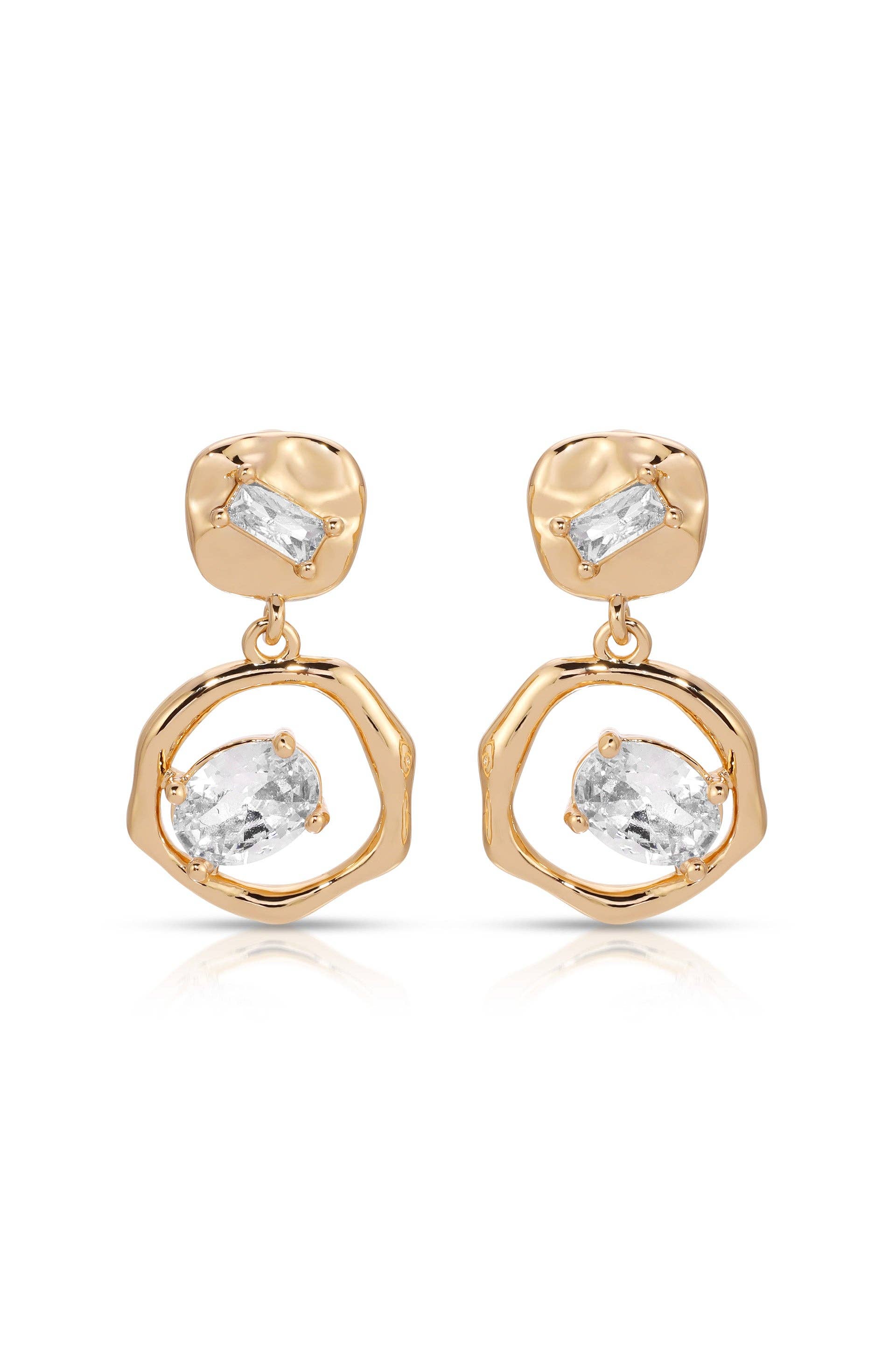 Organic Shape Crystal Earrings: Clear Crystal with 18k Gold Plating / One Size