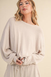 Hacci Long Sleeve Crewneck Top Beige