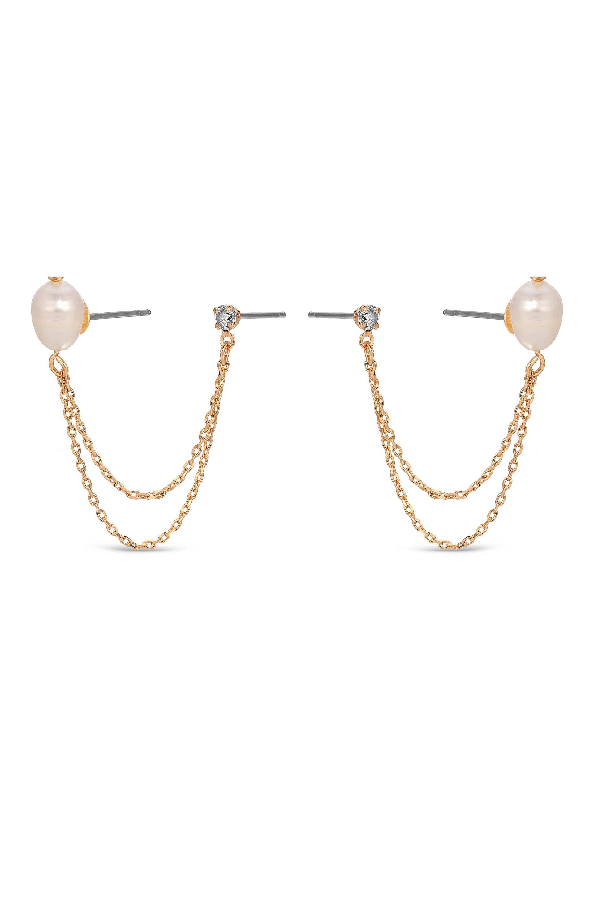 Double Piercing Freshwater Pearl Earring