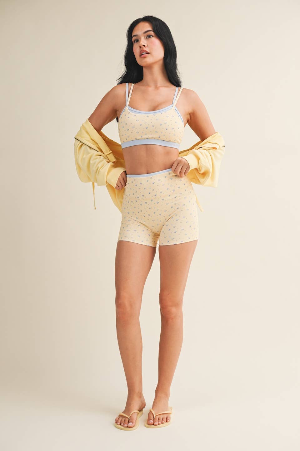 Ditsy Print Double Layered Sports Bra: Lemon Ditsy
