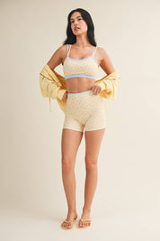 Ditsy Print Double Layered Sports Bra: Lemon Ditsy