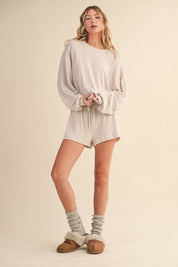 Hacci Long Sleeve Crewneck Top Beige