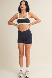 Contrast Block Sports Bra: Navy