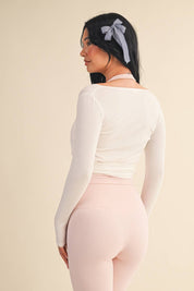 Long Sleeve V Neck Wrap Top: White