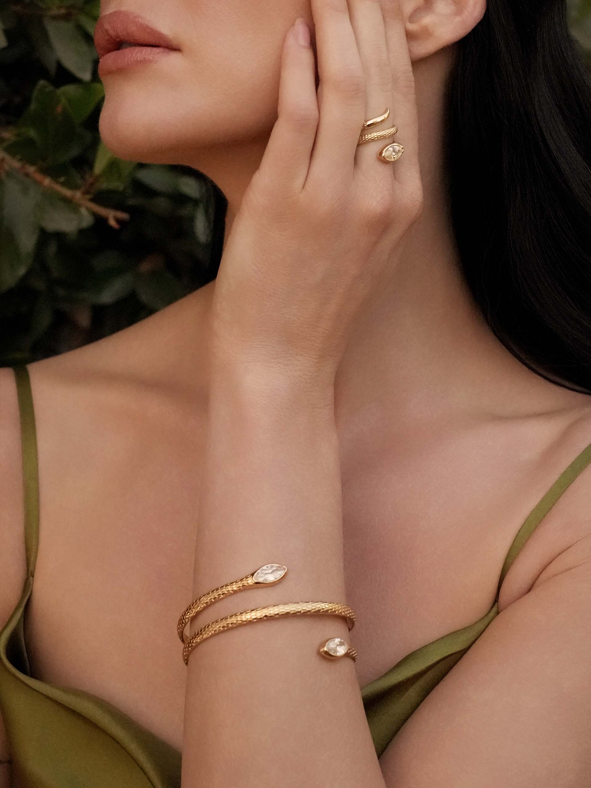 Marquise Coiled Bangle: Clear Crystal with 18k Gold Plating