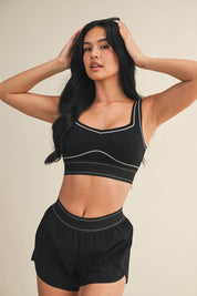 Contrast Thread Sports Bra: Black