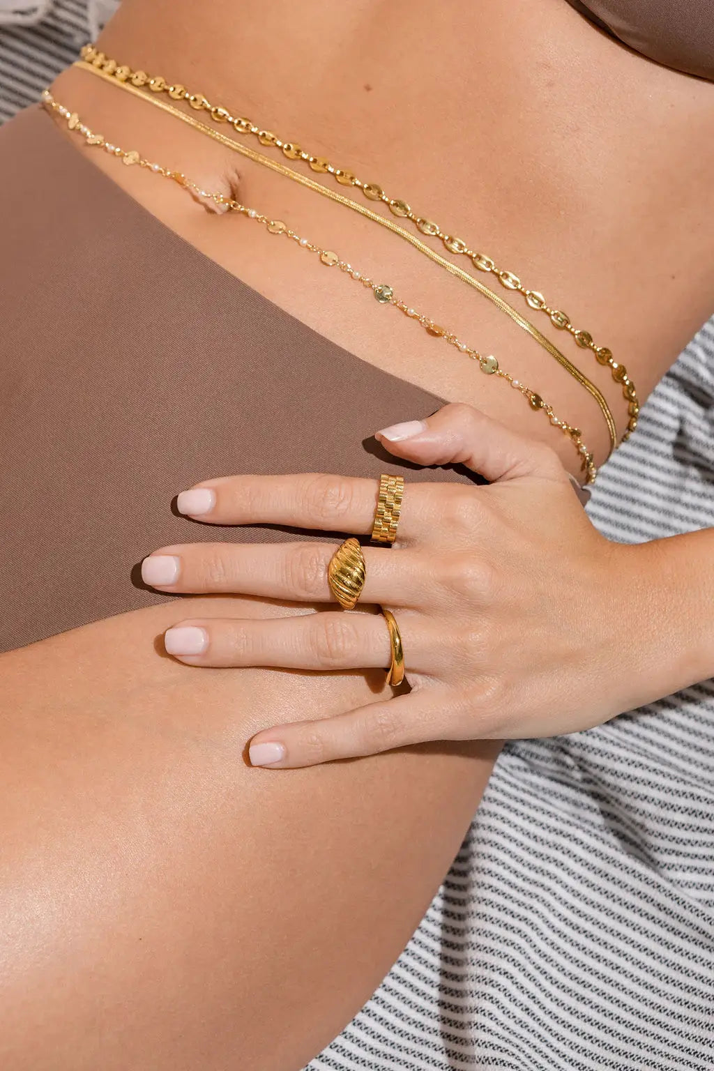 Waterproof Gold Big Twisted Ring