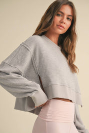 Waffle Knit Oversized Long Sleeve Top: Dark Chocolate
