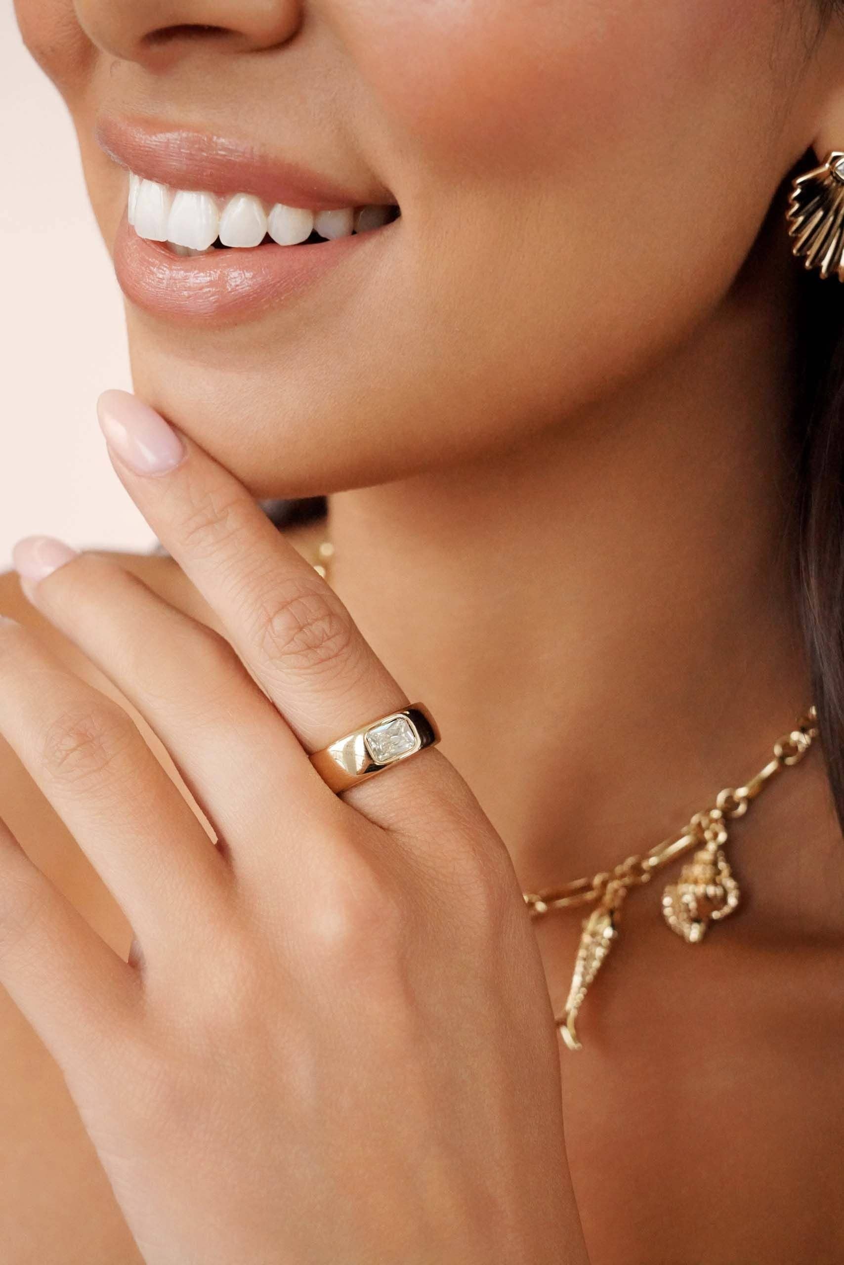 Emerald Cut Treasure Ring: Clear Crystal with 18k Gold Plating