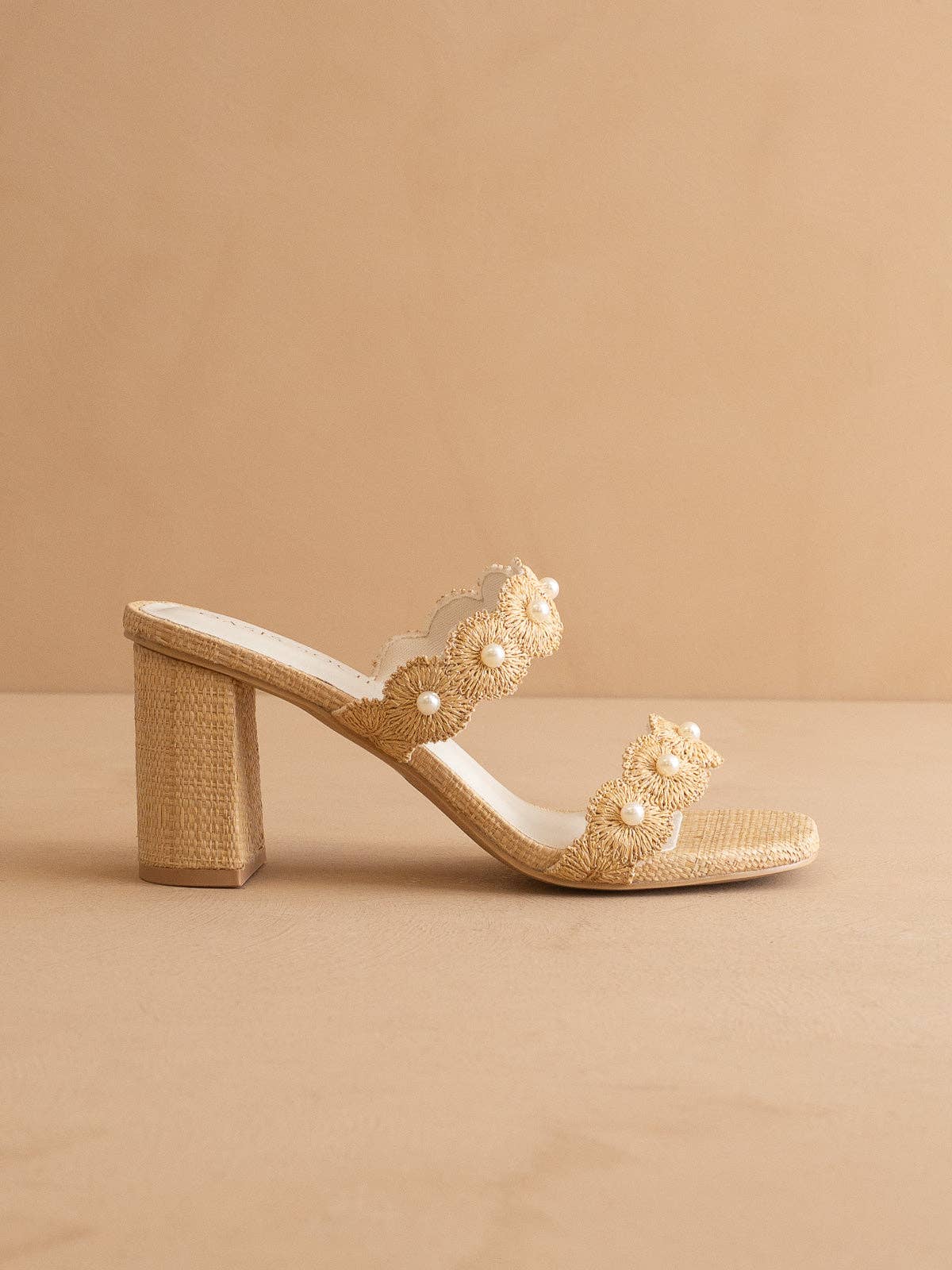 The Helena | Natural Raffia Block Heel Sandal with Pearls: NATURAL