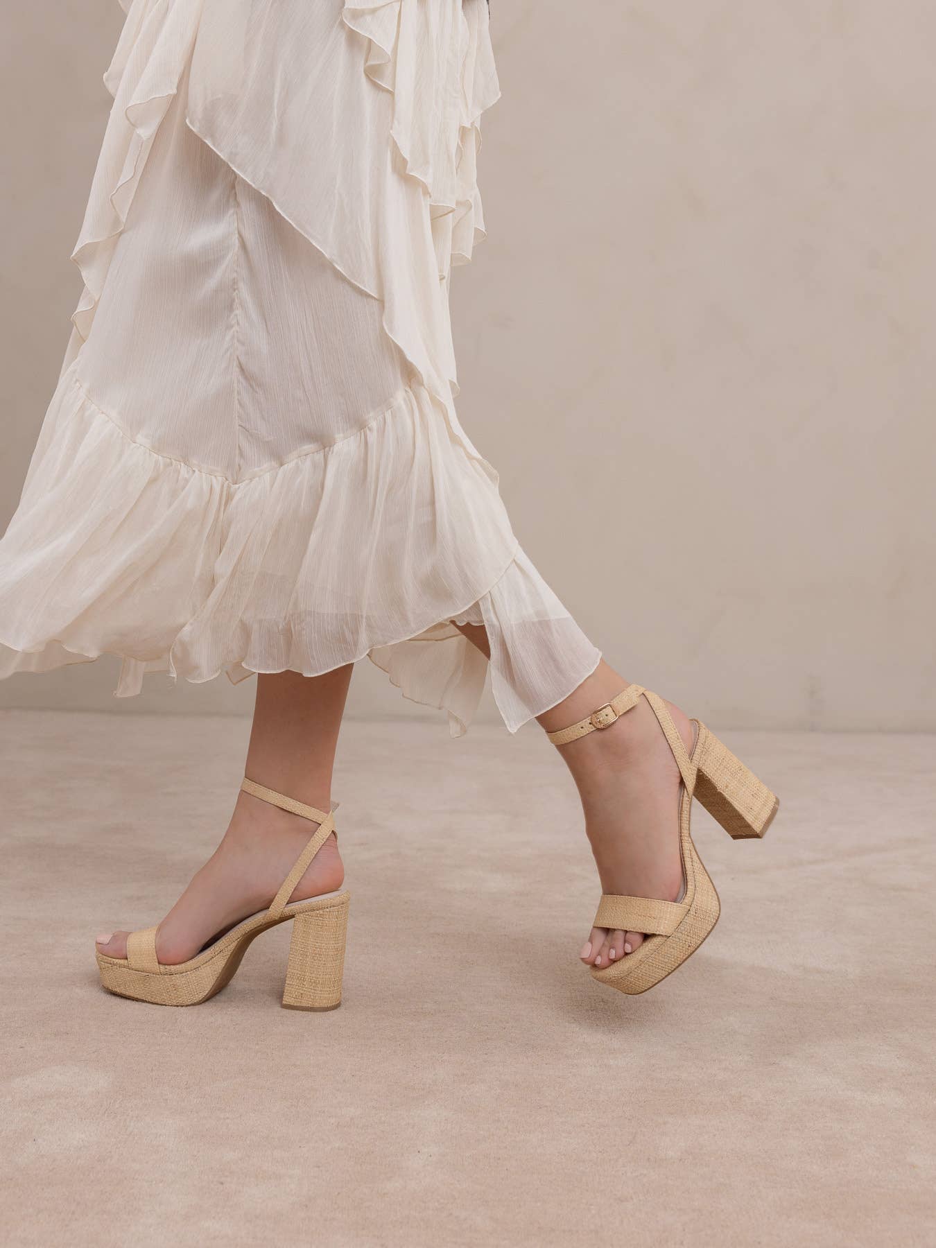 The Olympia | Natural Raffia Platform Heel Natural
