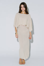 Beaded Lurex Poncho: Cream
