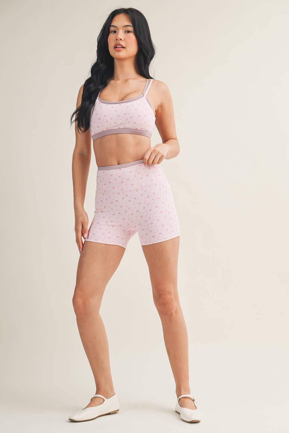 Ditsy Print Double Layered Sports Bra Pink