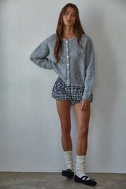 Knit Sweater Round Neck Long Sleeve Cardigan Top: Dark Chocolate