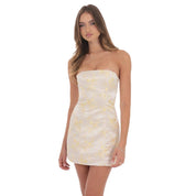 Satin Jacquard Strapless Dress in Champagne