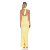 Satin Halter Maxi Dress in Yellow